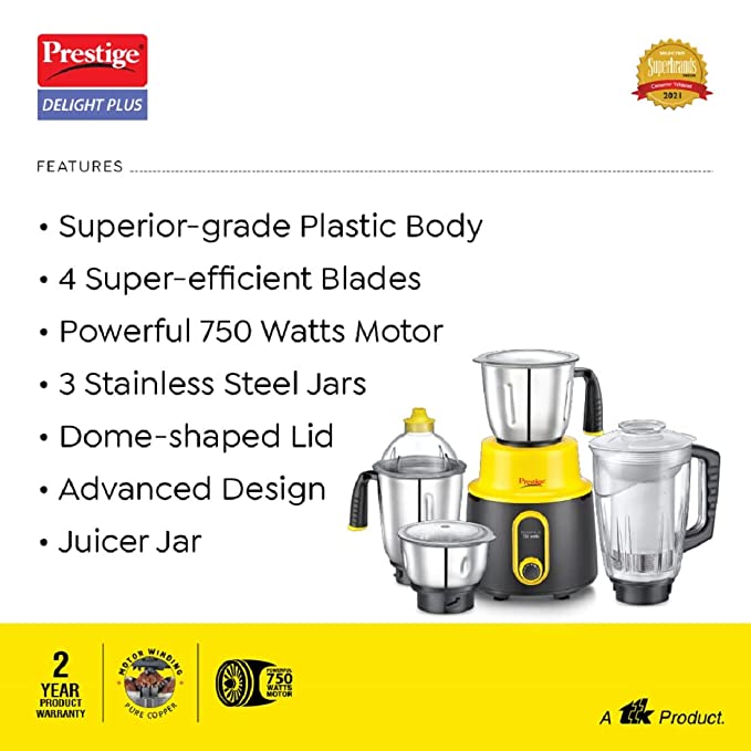 DELIGHT PLUS (750W)(4 JAR)(41380) MIXER GRINDER PRESTIGE